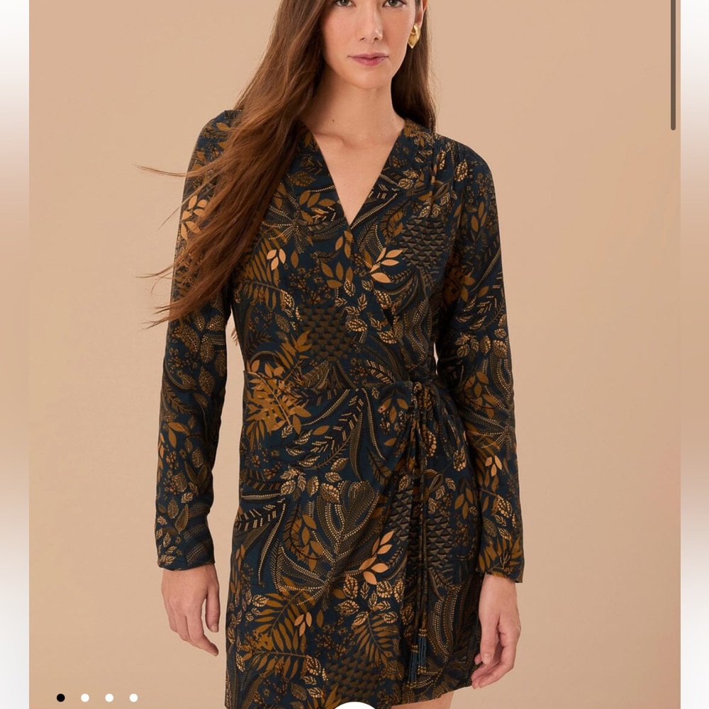 NWT Farm Rio Teal Dotted Forest Lenzing Ecovero Viscose Wrap Mini Dress, Size L